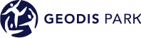 Dark blue logo with the text "GEODIS PARK" next to a circular emblem showing abstract human figures in motion.