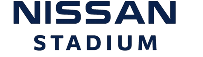 NISSAN STADIUM logo with "NISSAN" in large, bold dark blue letters above the word "STADIUM" in smaller, spaced-out dark blue capital letters on a transparent background.